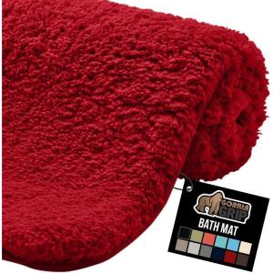 GORILLA GRIP Bathroom Rugs, Ultra Soft Absorbent Mat, Thick Plush Bath Rug, Machine Washable, Microfiber Quick Dry, Mats for Shower, Bathtub and Floor, Home Decor Accessories, 24×17, Grey(Red)