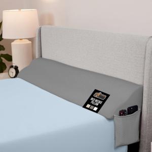 GORILLA GRIP Bed Wedge Pillow for Headboard Gap, Filler Between Mattress Gaps, US Designed, Comfortable Supportive High Density Cushion Foam Pillows, Stay in Place Gripping Dots, Twin/XL White(Soft Gray)