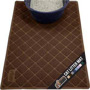 GORILLA GRIP Cat Litter Box Mat, 35×23, Water Resistant, US Designed Kitty Litter Trapping Mats, Easy to Clean, Scatter Control, Less Mess and Clean Floors, Kitten Supplies for Indoor Cats, Gray(Brown)