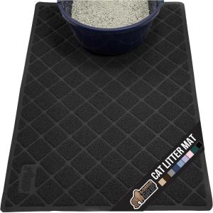 GORILLA GRIP Cat Litter Box Mat, 35×23, Water Resistant, US Designed Kitty Litter Trapping Mats, Easy to Clean, Scatter Control, Less Mess and Clean Floors, Kitten Supplies for Indoor Cats, Gray(Black)