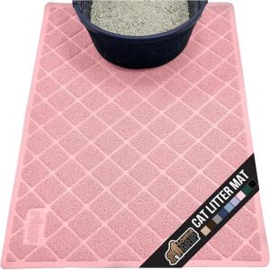 GORILLA GRIP Cat Litter Box Mat, 35×23, Water Resistant, US Designed Kitty Litter Trapping Mats, Easy to Clean, Scatter Control, Less Mess and Clean Floors, Kitten Supplies for Indoor Cats, Gray(Light Pink)