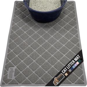 GORILLA GRIP Cat Litter Box Mat, 35×23, Water Resistant, US Designed Kitty Litter Trapping Mats, Easy to Clean, Scatter Control, Less Mess and Clean Floors, Kitten Supplies for Indoor Cats, Gray(Grey)