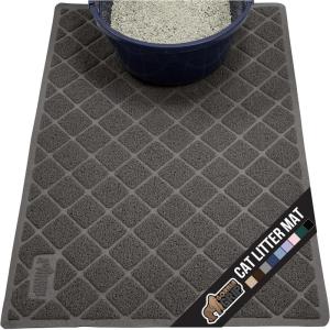 GORILLA GRIP Cat Litter Box Mat, 35×23, Water Resistant, US Designed Kitty Litter Trapping Mats, Easy to Clean, Scatter Control, Less Mess and Clean Floors, Kitten Supplies for Indoor Cats, Gray(Charcoal)