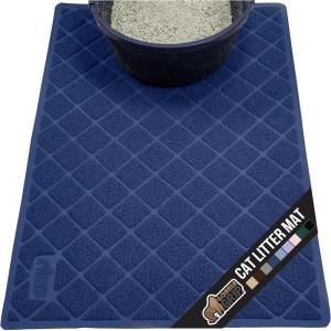 GORILLA GRIP Cat Litter Box Mat, 35×23, Water Resistant, US Designed Kitty Litter Trapping Mats, Easy to Clean, Scatter Control, Less Mess and Clean Floors, Kitten Supplies for Indoor Cats, Gray(Navy)