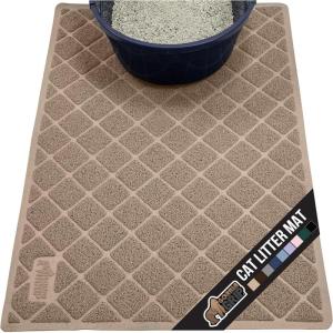 GORILLA GRIP Cat Litter Box Mat, 35×23, Water Resistant, US Designed Kitty Litter Trapping Mats, Easy to Clean, Scatter Control, Less Mess and Clean Floors, Kitten Supplies for Indoor Cats, Gray(Beige)