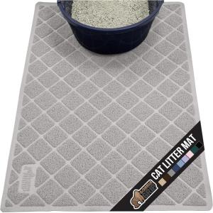 GORILLA GRIP Cat Litter Box Mat, 35×23, Water Resistant, US Designed Kitty Litter Trapping Mats, Easy to Clean, Scatter Control, Less Mess and Clean Floors, Kitten Supplies for Indoor Cats, Gray(Light Gray)