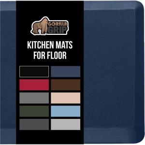GORILLA GRIP Comfortable Cushioned Kitchen Mats for Floor, 39×20, Waterproof and Stain Resistant Soft Top, 3/4 Inch Thick Ergonomic Standing Desk Anti Fatigue Mat, Foam Supports Ankles and Feet, Black(Navy)