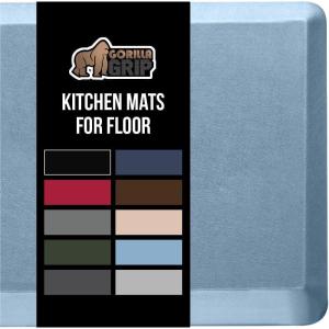 GORILLA GRIP Comfortable Cushioned Kitchen Mats for Floor, 39×20, Waterproof and Stain Resistant Soft Top, 3/4 Inch Thick Ergonomic Standing Desk Anti Fatigue Mat, Foam Supports Ankles and Feet, Black(Sky Blue)