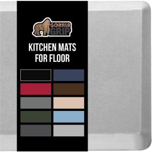 GORILLA GRIP Comfortable Cushioned Kitchen Mats for Floor, 39×20, Waterproof and Stain Resistant Soft Top, 3/4 Inch Thick Ergonomic Standing Desk Anti Fatigue Mat, Foam Supports Ankles and Feet, Black(Light Gray)