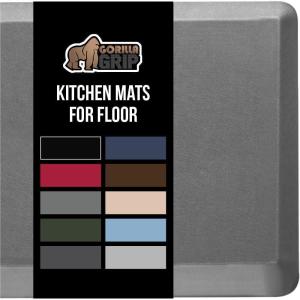 GORILLA GRIP Comfortable Cushioned Kitchen Mats for Floor, 39×20, Waterproof and Stain Resistant Soft Top, 3/4 Inch Thick Ergonomic Standing Desk Anti Fatigue Mat, Foam Supports Ankles and Feet, Black(Grey)