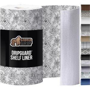 GORILLA GRIP DripGuard Shelf Liner, Non-Adhesive Drawer and Kitchen Cabinet Protector, Strong Grip Slip Resistant Underside, Smooth Surface Liners for Cabinets, Bathrooms, Closets, 12×120 Inch, White(Vintage Rose)