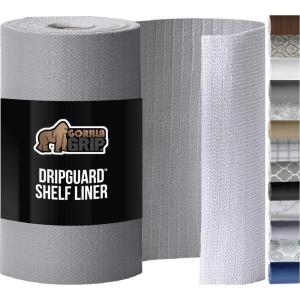 GORILLA GRIP DripGuard Shelf Liner, Non-Adhesive Drawer and Kitchen Cabinet Protector, Strong Grip Slip Resistant Underside, Smooth Surface Liners for Cabinets, Bathrooms, Closets, 17.5×240 Inch, Gray(Gray)