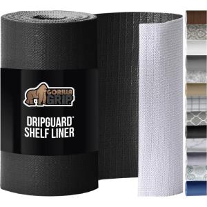 GORILLA GRIP DripGuard Shelf Liner, Non-Adhesive Drawer and Kitchen Cabinet Protector, Strong Grip Slip Resistant Underside, Smooth Surface Liners for Cabinets, Bathrooms, Closets, 12×120 Inch, Gray(Black)