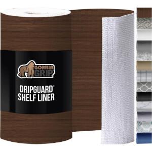 GORILLA GRIP DripGuard Shelf Liner, Non-Adhesive Drawer and Kitchen Cabinet Protector, Strong Grip Slip Resistant Underside, Smooth Surface Liners for Cabinets, Bathrooms, Closets, 12×120 Inch, White(Wood)