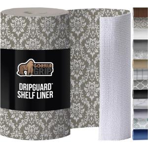 GORILLA GRIP DripGuard Shelf Liner, Non-Adhesive Drawer and Kitchen Cabinet Protector, Strong Grip Slip Resistant Underside, Smooth Surface Liners for Cabinets, Bathrooms, Closets, 12×120 Inch, Gray(Beige/Cream)