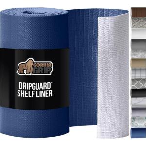 GORILLA GRIP DripGuard Shelf Liner, Non-Adhesive Drawer and Kitchen Cabinet Protector, Strong Grip Slip Resistant Underside, Smooth Surface Liners for Cabinets, Bathrooms, Closets, 12×120 Inch, Gray(Navy)