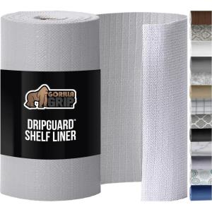 GORILLA GRIP DripGuard Shelf Liner, Non-Adhesive Drawer and Kitchen Cabinet Protector, Strong Grip Slip Resistant Underside, Smooth Surface Liners for Cabinets, Bathrooms, Closets, 17.5×240 Inch, Gray(Light Gray)