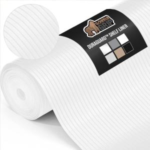 GORILLA GRIP DuraGuard Shelf Liner, Non-Adhesive Cabinet Liners for Kitchen Drawers, Shelves, Refrigerator, Pantry Storage, Bathroom Closet, Durable Waterproof BPA Free Ribbed Plastic, 12×10 Lt Gray(Bright White (Ribbed))