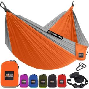 GORILLA GRIP Durable Camping Hammock with Heavy Duty Tree Straps, Portable Hammocks for Outside, Easy to Use Travel Swing Chair, Outdoor Camper Hiker Essentials, Backpacking Gear Gifts, Single, Blue(Orange/Grey)
