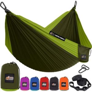 GORILLA GRIP Durable Camping Hammock with Heavy Duty Tree Straps, Portable Hammocks for Outside, Easy to Use Travel Swing Chair, Outdoor Camper Hiker Essentials, Backpacking Gear Gifts, Single, Blue(Dark Green/Light Green)