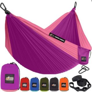 GORILLA GRIP Durable Camping Hammock with Heavy Duty Tree Straps, Portable Hammocks for Outside, Easy to Use Travel Swing Chair, Outdoor Camper Hiker Essentials, Backpacking Gear Gifts, Single, Blue(Purple/Pink)