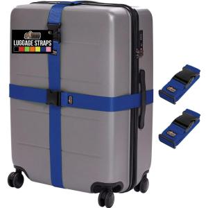 GORILLA GRIP Heavy Duty 4 Pack Adjustable Luggage Straps for Suitcases, Easy to Identify Travel Belt Connector Holds Suitcase Together, Extends Life of Bag, Strap Connects Two Bags, Accessories Blue(Blue)