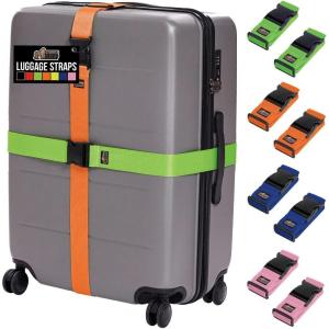 GORILLA GRIP Heavy Duty 4 Pack Adjustable Luggage Straps for Suitcases, Easy to Identify Travel Belt Connector Holds Suitcase Together, Extends Life of Bag, Strap Connects Two Bags, Accessories Blue(Green/Orange/Blue/Pink)