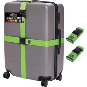 GORILLA GRIP Heavy Duty 4 Pack Adjustable Luggage Straps for Suitcases, Easy to Identify Travel Belt Connector Holds Suitcase Together, Extends Life of Bag, Strap Connects Two Bags, Accessories Blue(Green)