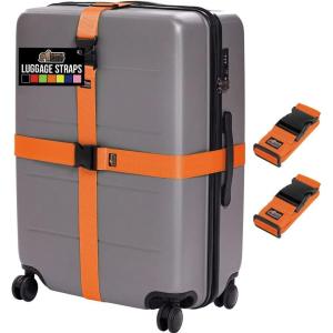 GORILLA GRIP Heavy Duty 4 Pack Adjustable Luggage Straps for Suitcases, Easy to Identify Travel Belt Connector Holds Suitcase Together, Extends Life of Bag, Strap Connects Two Bags, Accessories Blue(Orange)