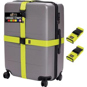 GORILLA GRIP Heavy Duty 4 Pack Adjustable Luggage Straps for Suitcases, Easy to Identify Travel Belt Connector Holds Suitcase Together, Extends Life of Bag, Strap Connects Two Bags, Accessories Blue(Yellow)