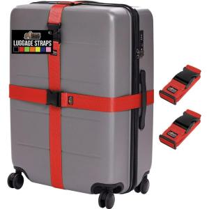 GORILLA GRIP Heavy Duty 4 Pack Adjustable Luggage Straps for Suitcases, Easy to Identify Travel Belt Connector Holds Suitcase Together, Extends Life of Bag, Strap Connects Two Bags, Accessories Blue(Red)