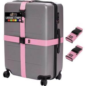 GORILLA GRIP Heavy Duty 4 Pack Adjustable Luggage Straps for Suitcases, Easy to Identify Travel Belt Connector Holds Suitcase Together, Extends Life of Bag, Strap Connects Two Bags, Accessories Blue(Pink)