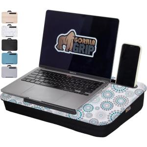 GORILLA GRIP Laptop Lap Desk with Phone Holder, Pillow Cushion Desks Fit Laptops up to 15.6″, Gifts for Home, Portable Travel Workstation, Tray Ledge Keep Computers in Place, Light Wood Color(Spiral)