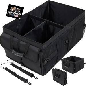 GORILLA GRIP Large Capacity Sturdy Trunk Storage Organizer, Slip and Water Resistant Collapsible Organization Container, Holiday Gifts for Men, Women, Multi Compartment Car or SUV Accessories, Black(Black)
