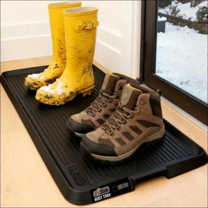 GORILLA GRIP Natural Rubber Indoor Outdoor Boot Tray for Shoes, Waterproof Winter Mat with Raised Edges and Handle, Tear Resistant Heavy Duty Home Garage Floor Mats, Easy Clean Shoe Trays 24×16 Black(Black)