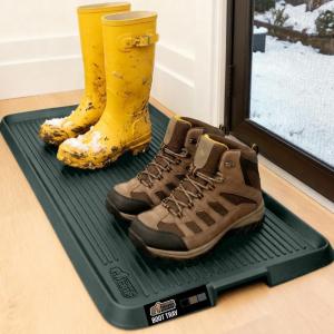 GORILLA GRIP Natural Rubber Indoor Outdoor Boot Tray for Shoes, Waterproof Winter Mat with Raised Edges and Handle, Tear Resistant Heavy Duty Home Garage Floor Mats, Easy Clean Shoe Trays 24×16 Black(Hunter Green)