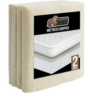 GORILLA GRIP Non Slip Mattress Gripper, Prevents Mattresses from Sliding and Holds Bed in Place, Pad Grips Beds, Sofa, Couch, Chair Cushions and Helps Keep Topper from Slipping, Easy Trim Pads, Queen(2)