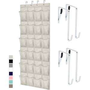 GORILLA GRIP Over The Door Organizer Storage, 5 Deep Hanging Shelves, Holds 50lbs, Closet Organizers Shelf for Bedroom, Bathroom, Nursery, Dorm Essentials, 3 Metal Hooks, 58×15 Inches, Grey(Linen)