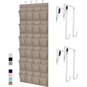 GORILLA GRIP Over The Door Organizer Storage, 5 Deep Hanging Shelves, Holds 50lbs, Closet Organizers Shelf for Bedroom, Bathroom, Nursery, Dorm Essentials, 3 Metal Hooks, 58×15 Inches, Grey(Beige)