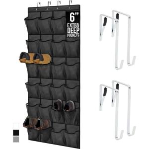 GORILLA GRIP Over The Door Organizer Storage, 5 Deep Hanging Shelves, Holds 50lbs, Closet Organizers Shelf for Bedroom, Bathroom, Nursery, Dorm Essentials, 3 Metal Hooks, 58×15 Inches, Grey(Black)