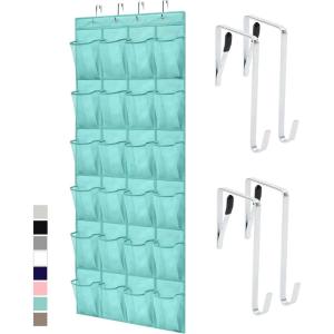 GORILLA GRIP Over The Door Organizer Storage, 5 Deep Hanging Shelves, Holds 50lbs, Closet Organizers Shelf for Bedroom, Bathroom, Nursery, Dorm Essentials, 3 Metal Hooks, 58×15 Inches, Grey(Turquoise)