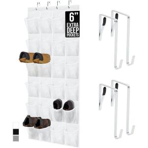 GORILLA GRIP Over The Door Organizer Storage, 5 Deep Hanging Shelves, Holds 50lbs, Closet Organizers Shelf for Bedroom, Bathroom, Nursery, Dorm Essentials, 3 Metal Hooks, 58×15 Inches, Grey(White)