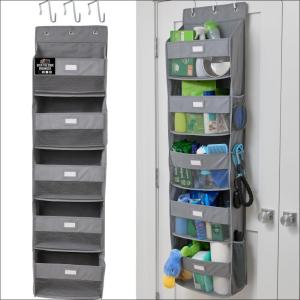GORILLA GRIP Over The Door Organizer Storage, 5 Deep Hanging Shelves, Holds 50lbs, Closet Organizers Shelf for Bedroom, Bathroom, Nursery, Dorm Essentials, 3 Metal Hooks, 58×15 Inches, Grey(Grey)
