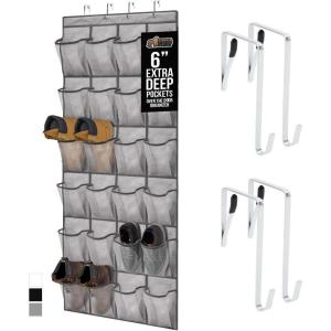 GORILLA GRIP Over The Door Organizer Storage, 5 Deep Hanging Shelves, Holds 50lbs, Closet Organizers Shelf for Bedroom, Bathroom, Nursery, Dorm Essentials, 3 Metal Hooks, 58×15 Inches, Grey(Gray)