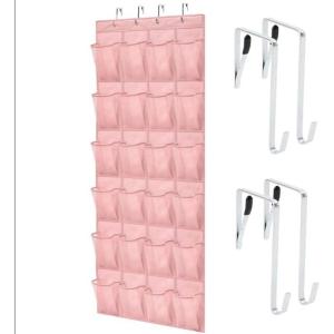 GORILLA GRIP Over The Door Organizer Storage, 5 Deep Hanging Shelves, Holds 50lbs, Closet Organizers Shelf for Bedroom, Bathroom, Nursery, Dorm Essentials, 3 Metal Hooks, 58×15 Inches, Grey(Light Pink)