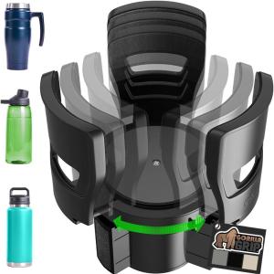GORILLA GRIP Patent Pending Adjustable Car Cup Holder Expander, Keeps Water Bottle Secure, Expands to Fit 18 to 48 oz Large Bottles, Yeti, Owala, Stanley with Handle, Coffee Mug Insert for Cars, Black(Black)