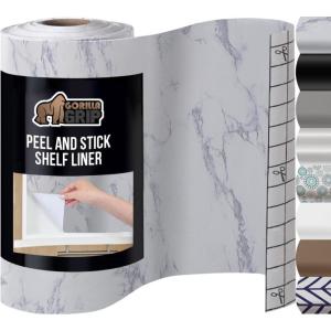 GORILLA GRIP Peel and Stick Paper, Removable Cover for Books, Shelves, Countertops, Drawers, Cabinets and Crafts, Easy Install Kitchen Decor, Shelf, Cabinet Liners, 11.8 in x 10 FT Bright White(Black/White Stone)