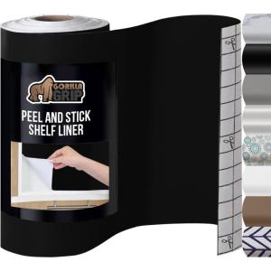 GORILLA GRIP Peel and Stick Paper, Removable Cover for Books, Shelves, Countertops, Drawers, Cabinets and Crafts, Easy Install Kitchen Decor, Shelf, Cabinet Liners, 11.8 in x 10 FT Bright White(Jet Black)
