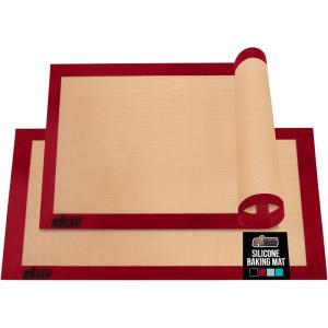 GORILLA GRIP Reusable Nonstick Silicone Baking Mat, 2-Pack, 16.5×11.87, Half Sheet, BPA-Free Oven Safe Food Liner for Cookie Sheets, No Mess Easy Clean Pastry Mats, Holiday Baking Essentials, Black(Red)