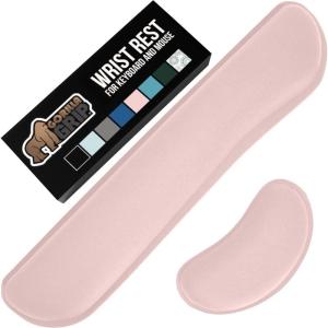 GORILLA GRIP Silky Memory Foam Keyboard Wrist Rest and Mouse Pad for Computer, Ergonomic Typing Support, Desk Office Supplies and Gaming Accessories, Hand & Arm Mousepad Cushions and Coaster Set Black(Light Pink)